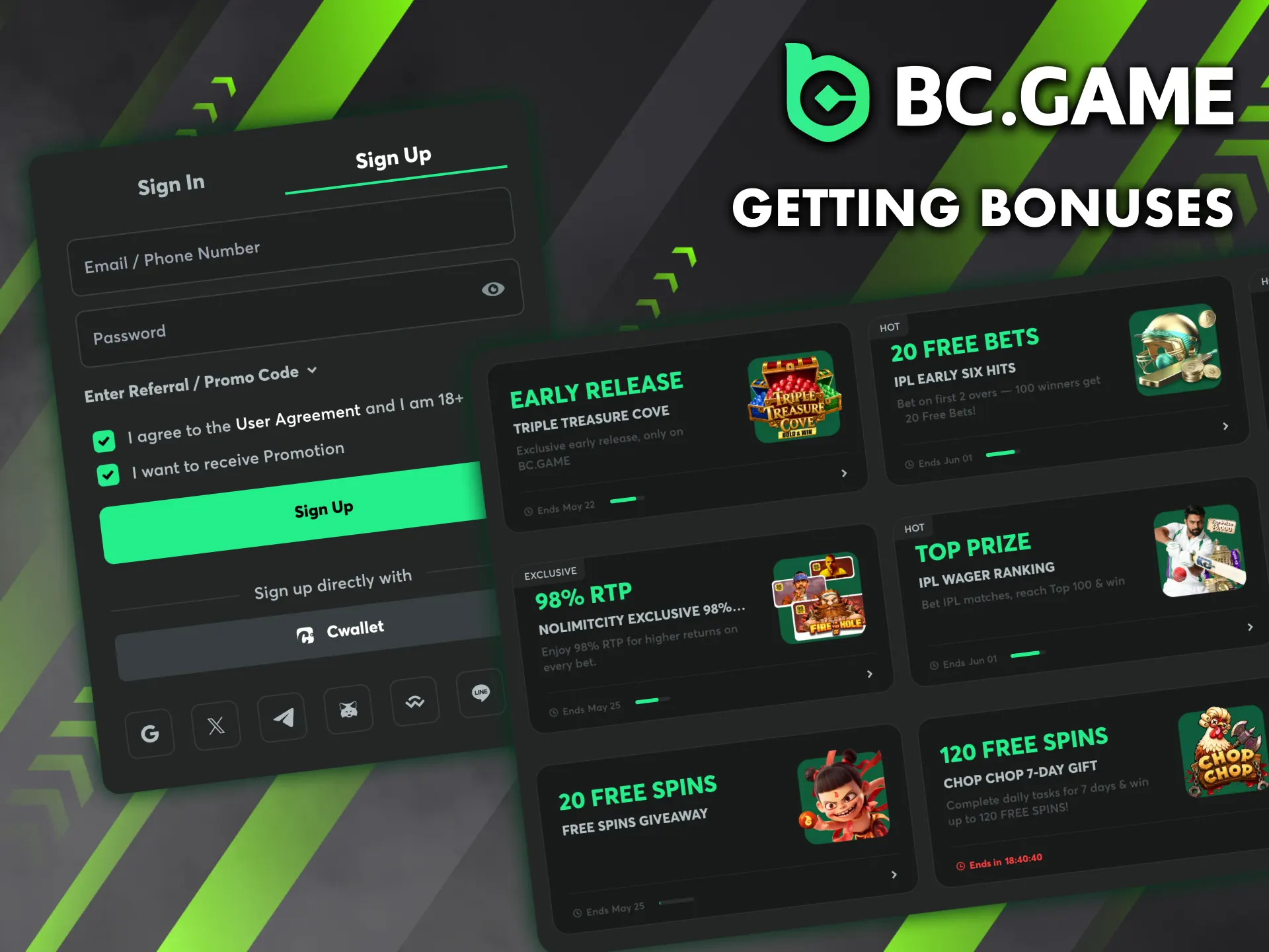 Find out how to start receiving bonuses from BC Game.