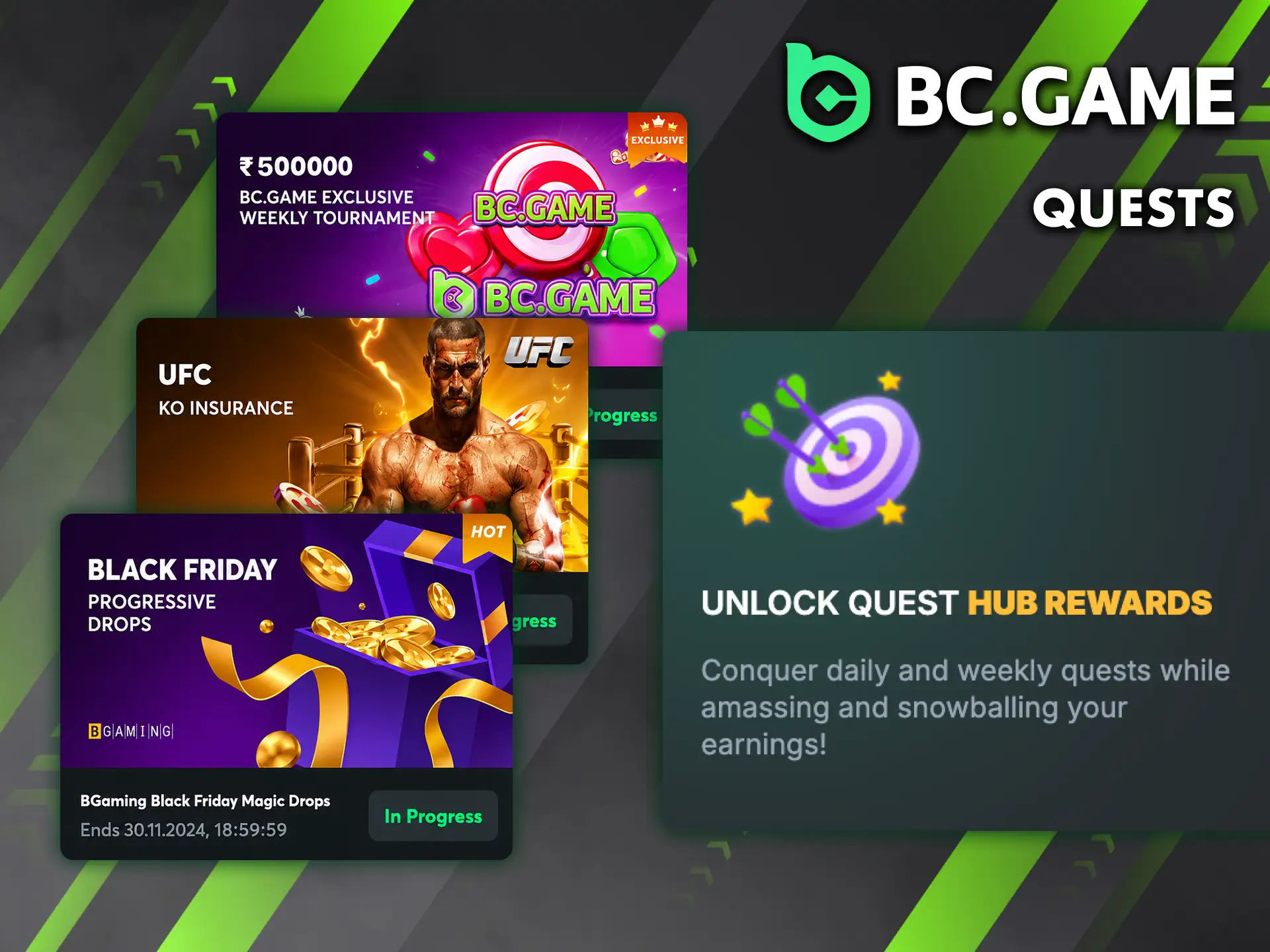 Try your luck in daily and weekly quests from BC Game.