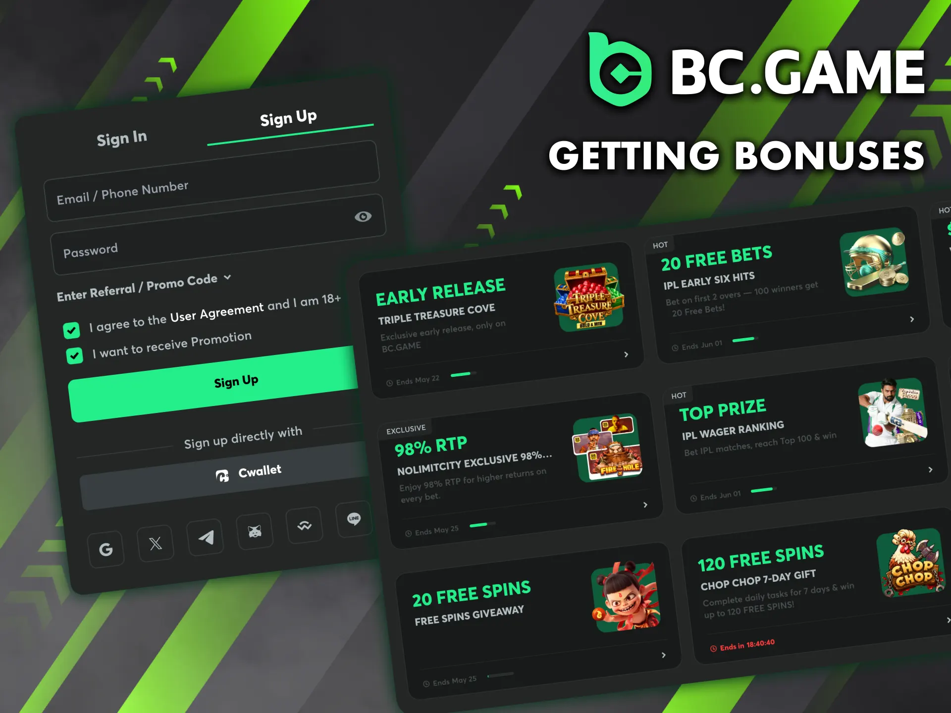 Find out how to start receiving bonuses from BC Game.