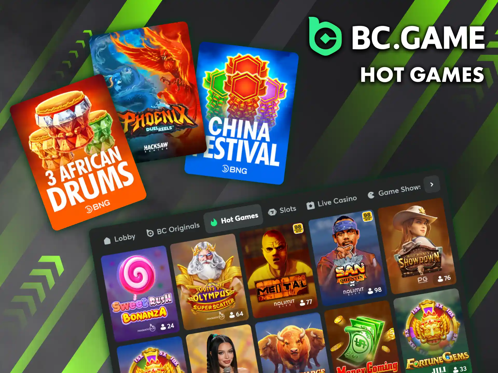 In the BC Game casino section you will find the hottest games.