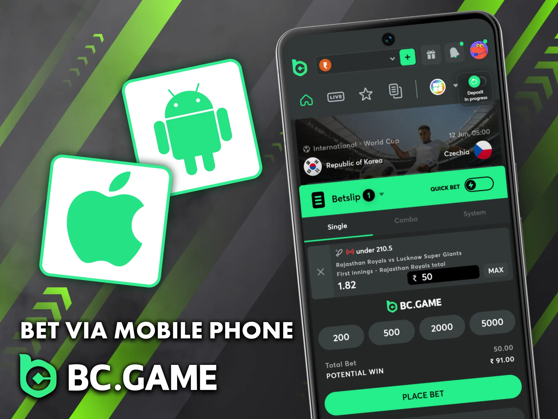 BC Game’s mobile app lets you enjoy seamless cricket betting — download, select, and bet anywhere.