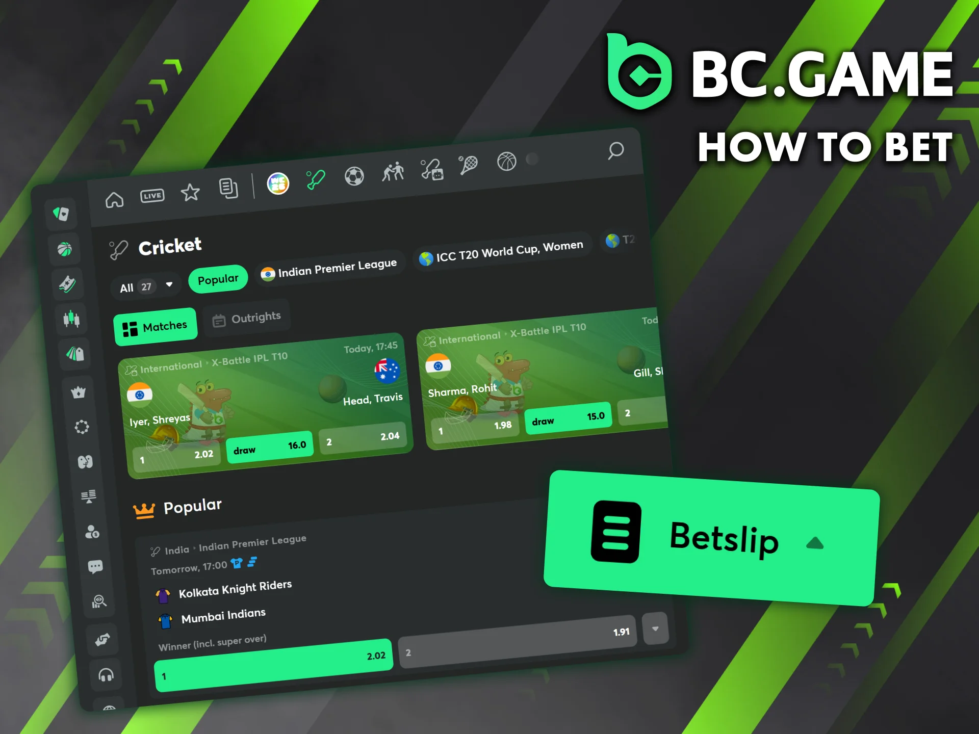 Betting on cricket at BC Game is simple: sign up, deposit funds, and choose your game.