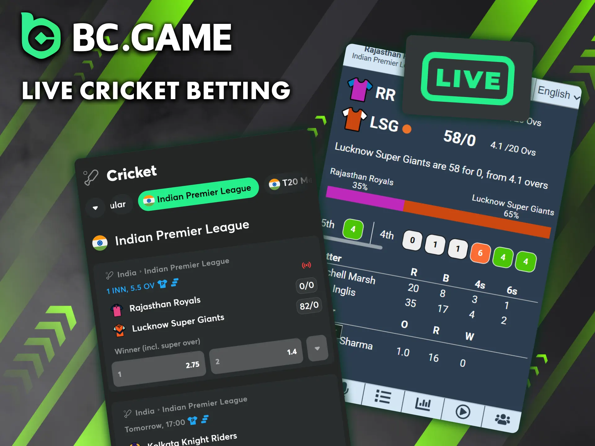 BC Game’s live cricket betting lets you bet during matches.
