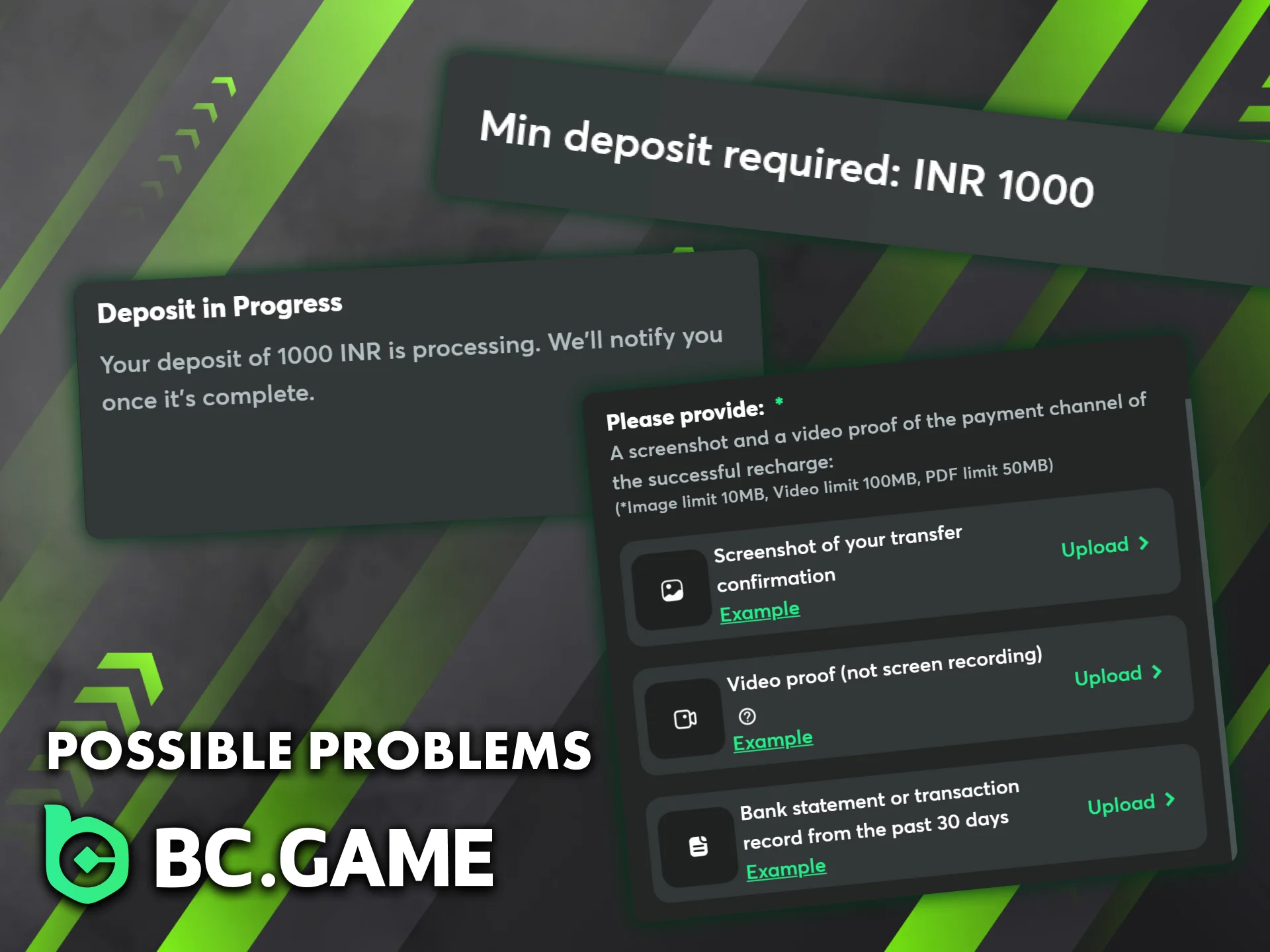 Learn about possible problems when depositing to your BC Game account.