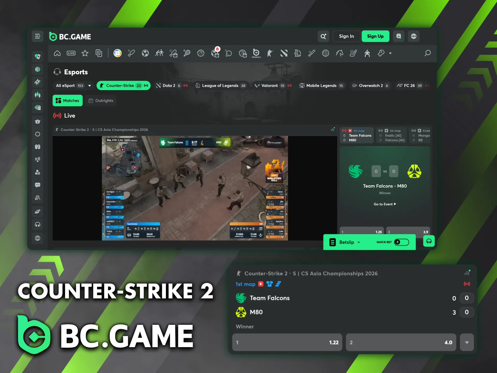 In the eSports section, BC Game offers Counter Strike 2 for betting.