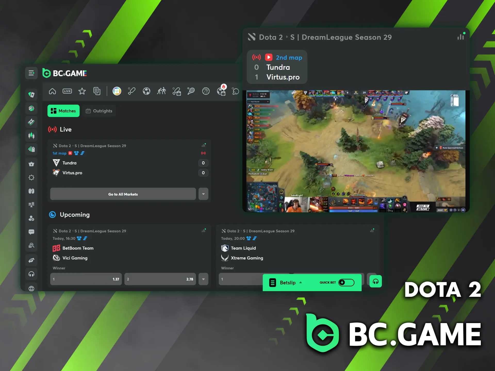 Choose a Dota 2 match to bet on at BC Game.