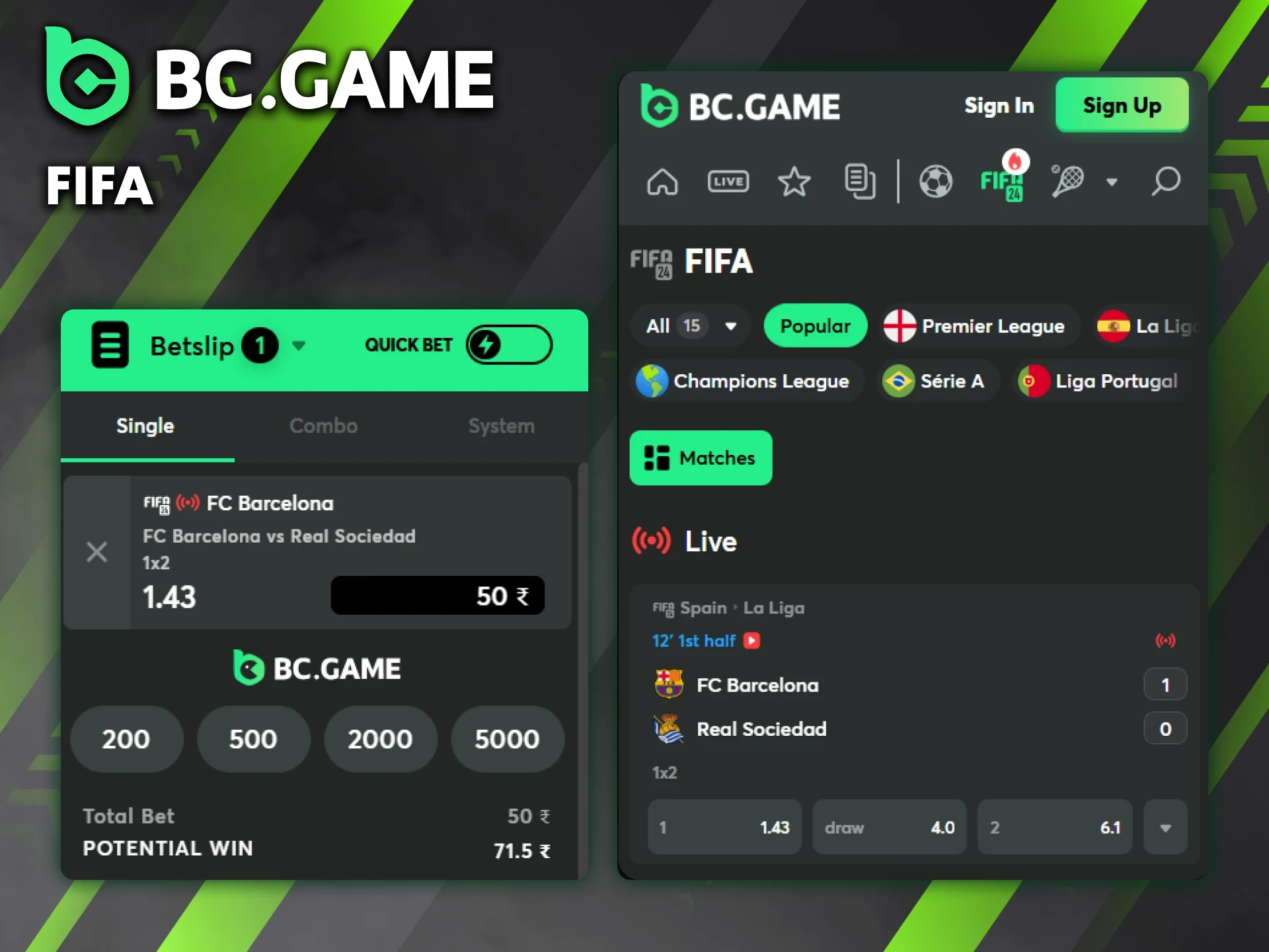 Start betting on FIFA at BC Game bookmaker.