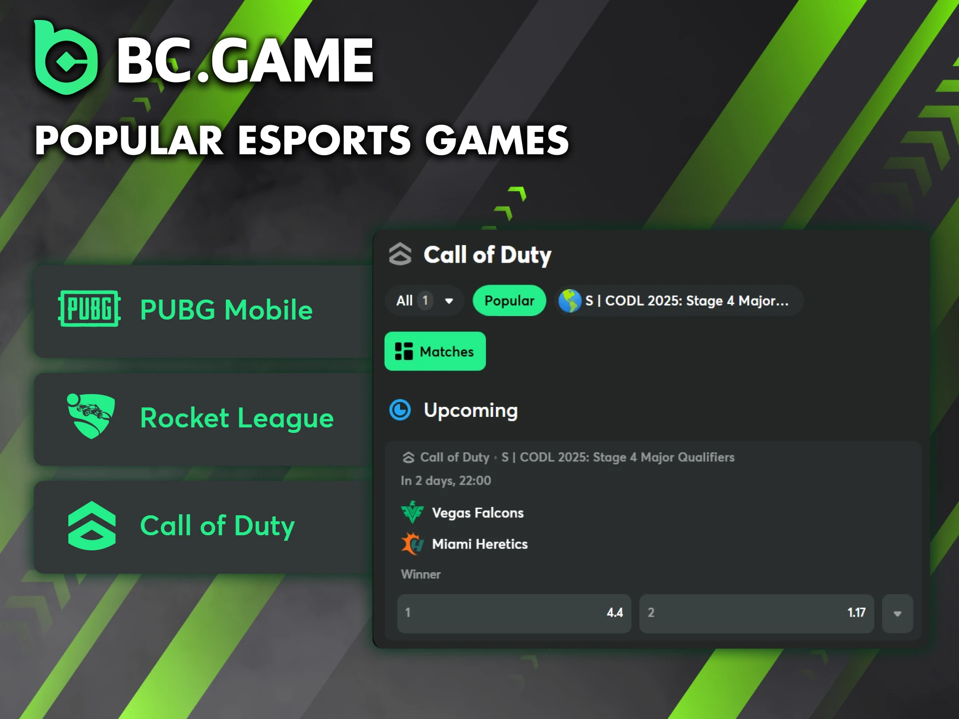 See all the popular games for betting at BC Game bookmaker.