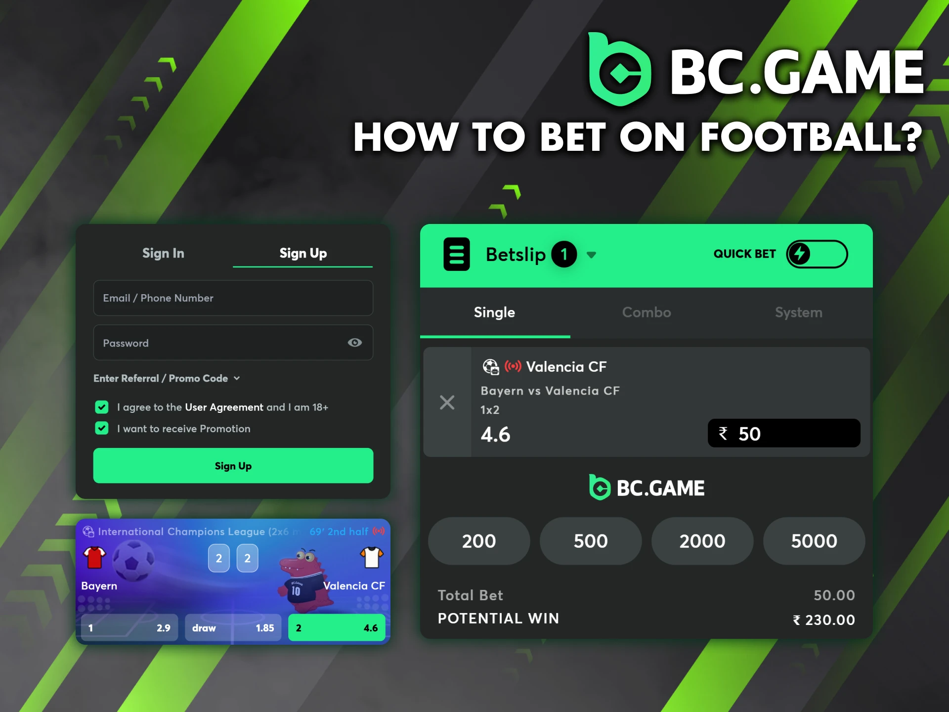 How to make a bet on a football match at BC game.