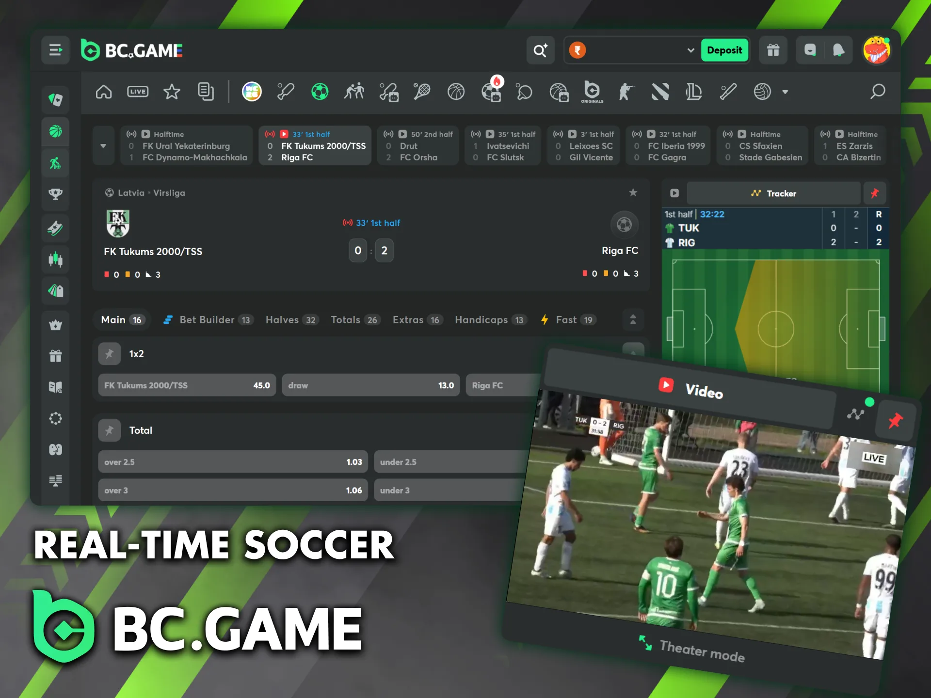 Real-time Football Betting on the BC Game platform.
