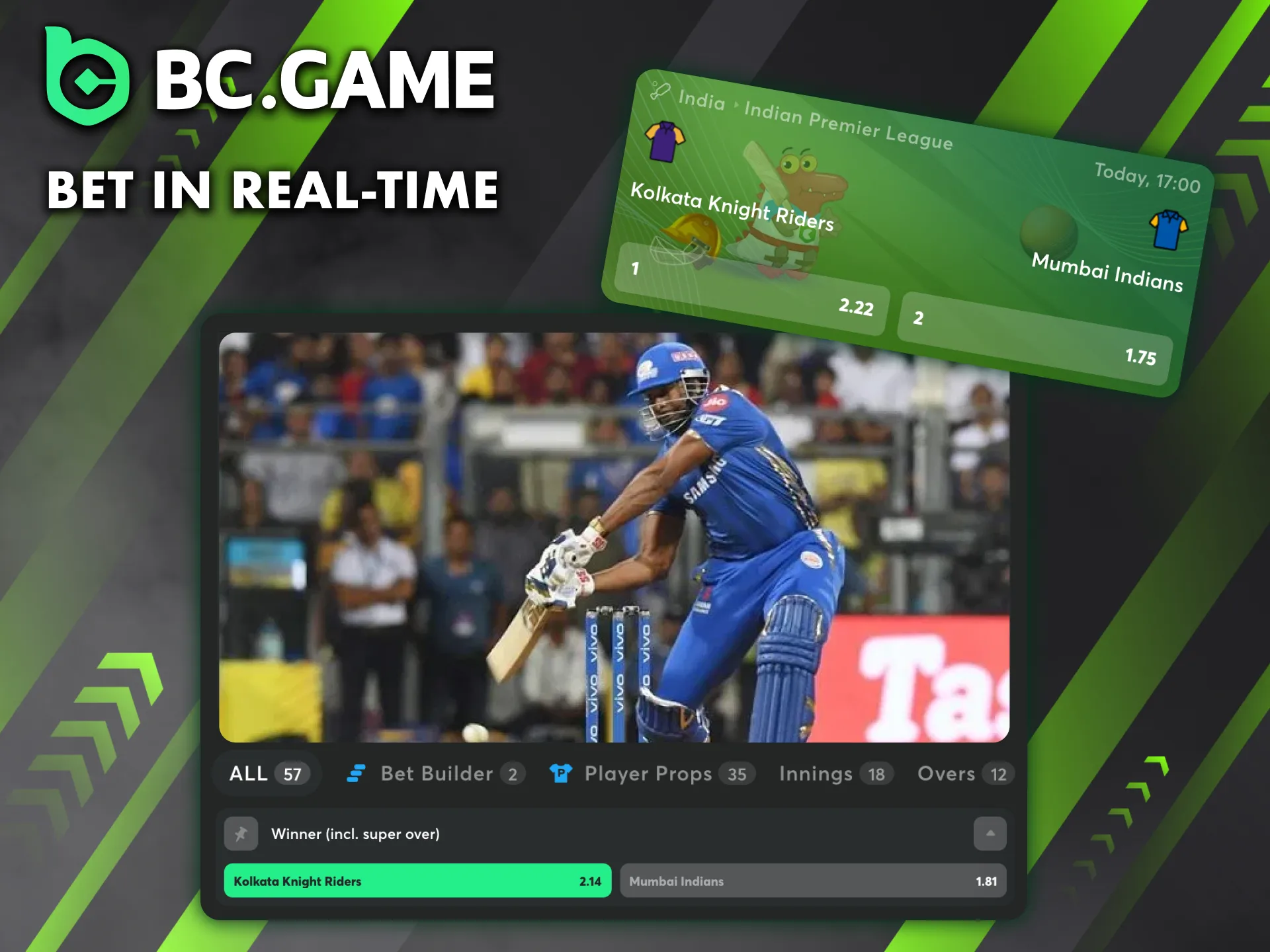 Experience the thrill of real-time IPL betting on BC Game, where odds shift with every play.