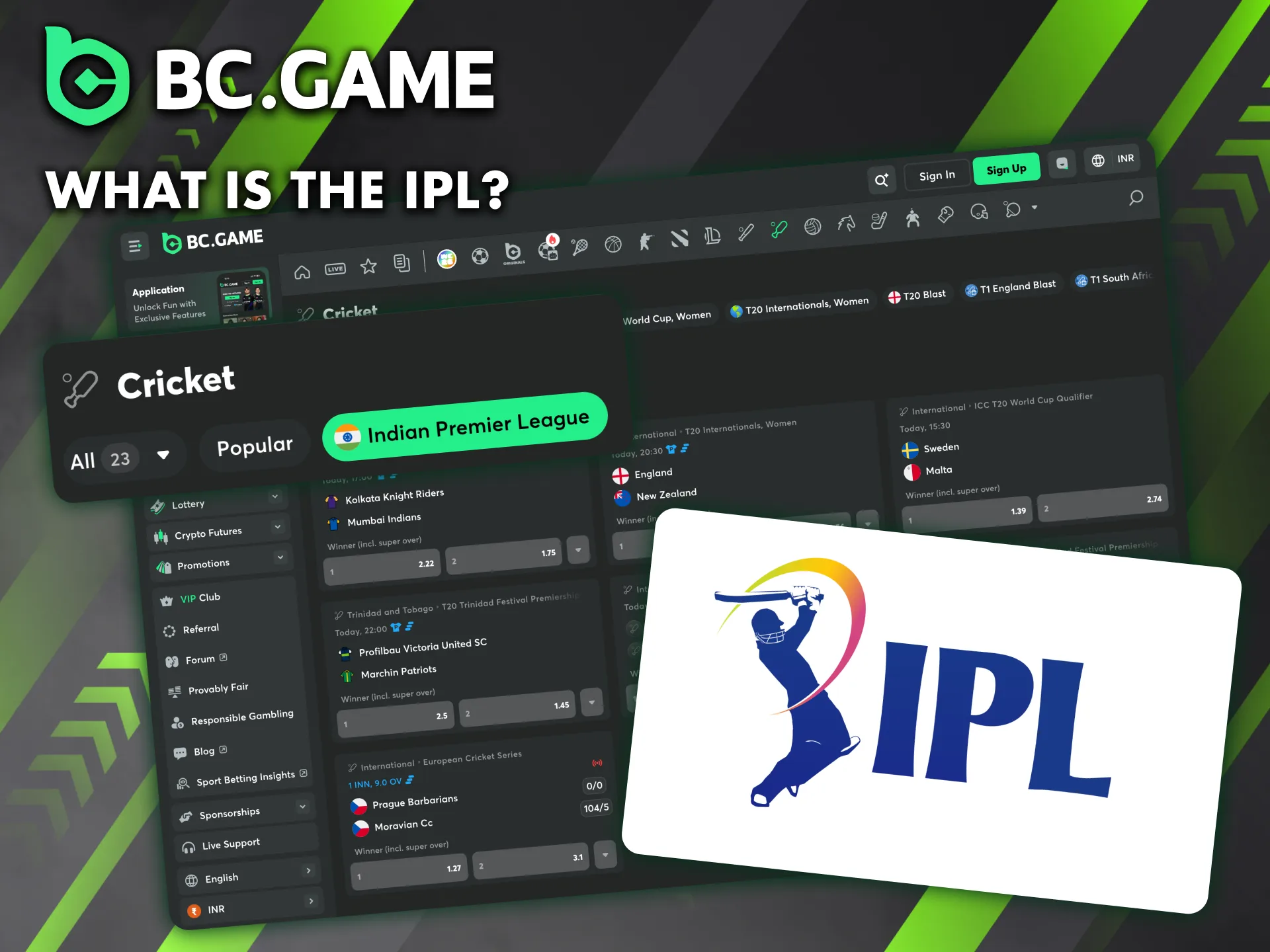 The IPL, featured on BC Game, is India’s premier T20 cricket league with ten regional teams.