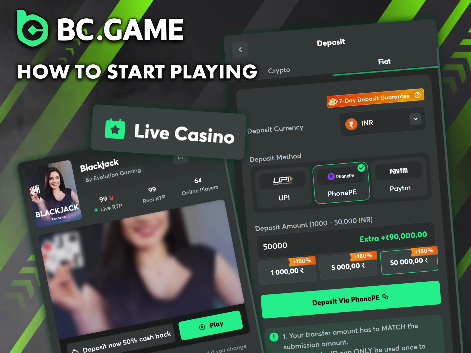 Begin your BC Game Live Casino experience with a quick registration, deposit, and game selection.
