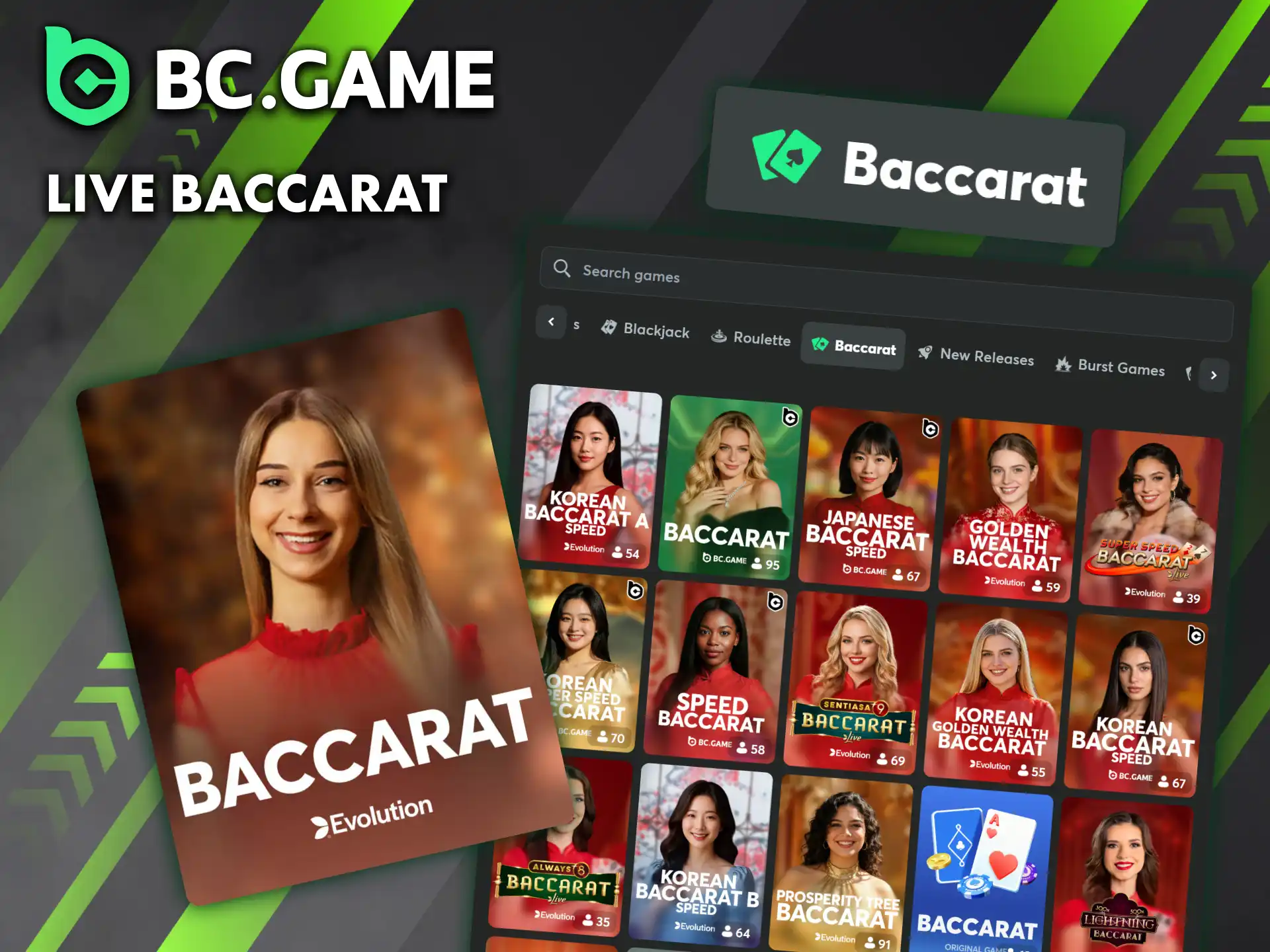 BC Game’s Live Baccarat combines simplicity and sophistication, powered by leading industry partners.