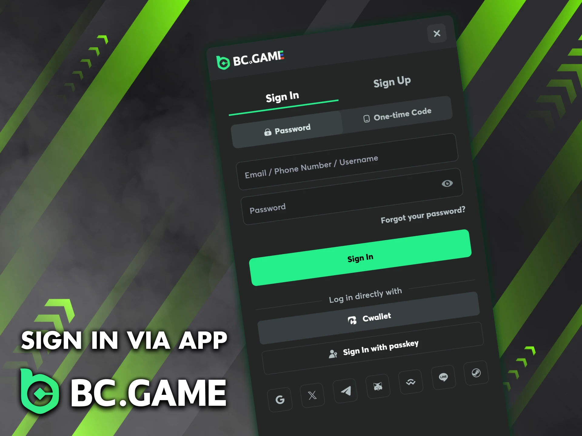 You can easily log in to your BC Game account using the mobile app.