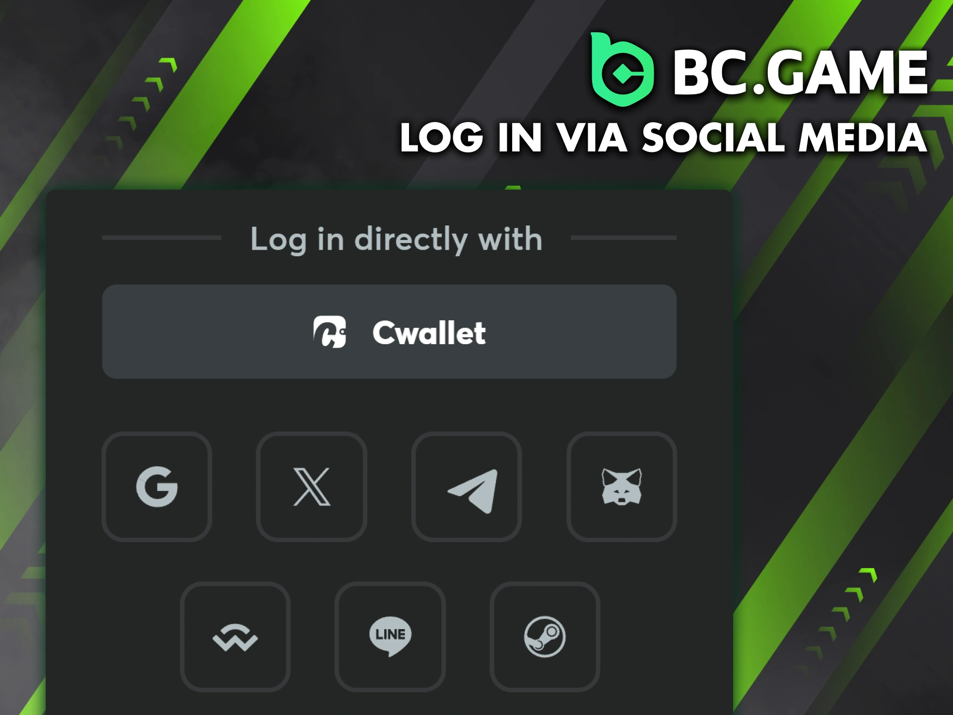 Learn how to log in to your BC Game account using social media.