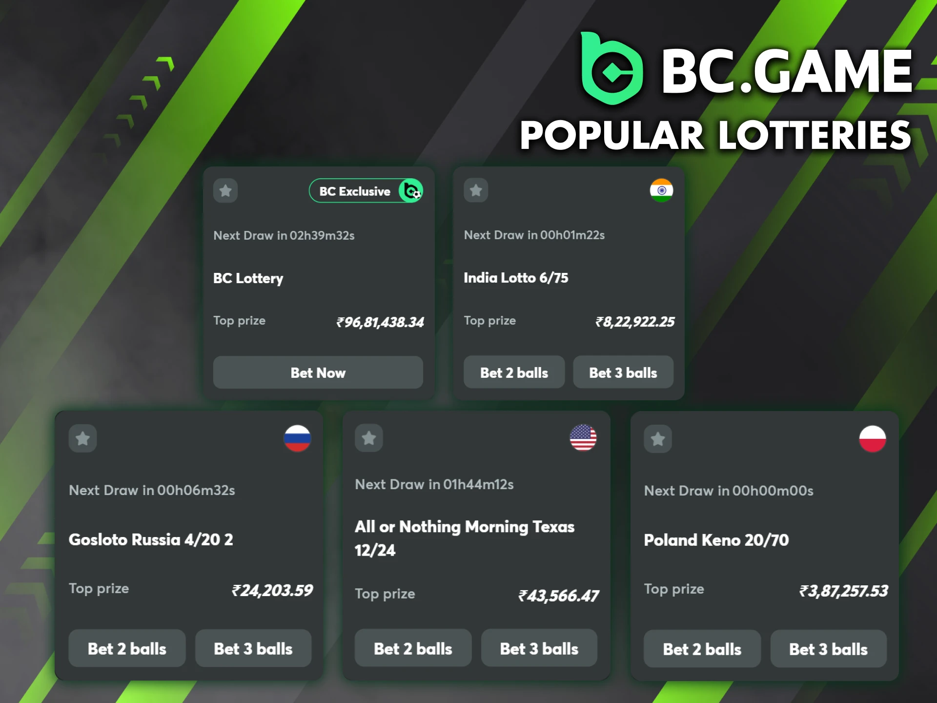 Learn about the most popular lotteries on the BC Game platform.