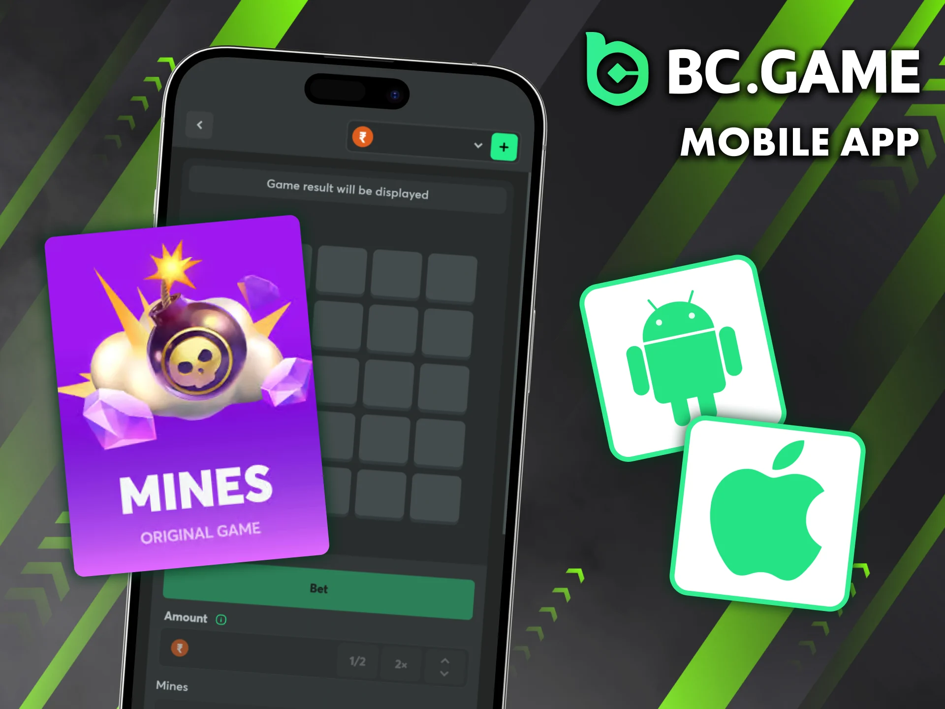 Play Mines in the BC Game mobile app for Andorid and iOS.