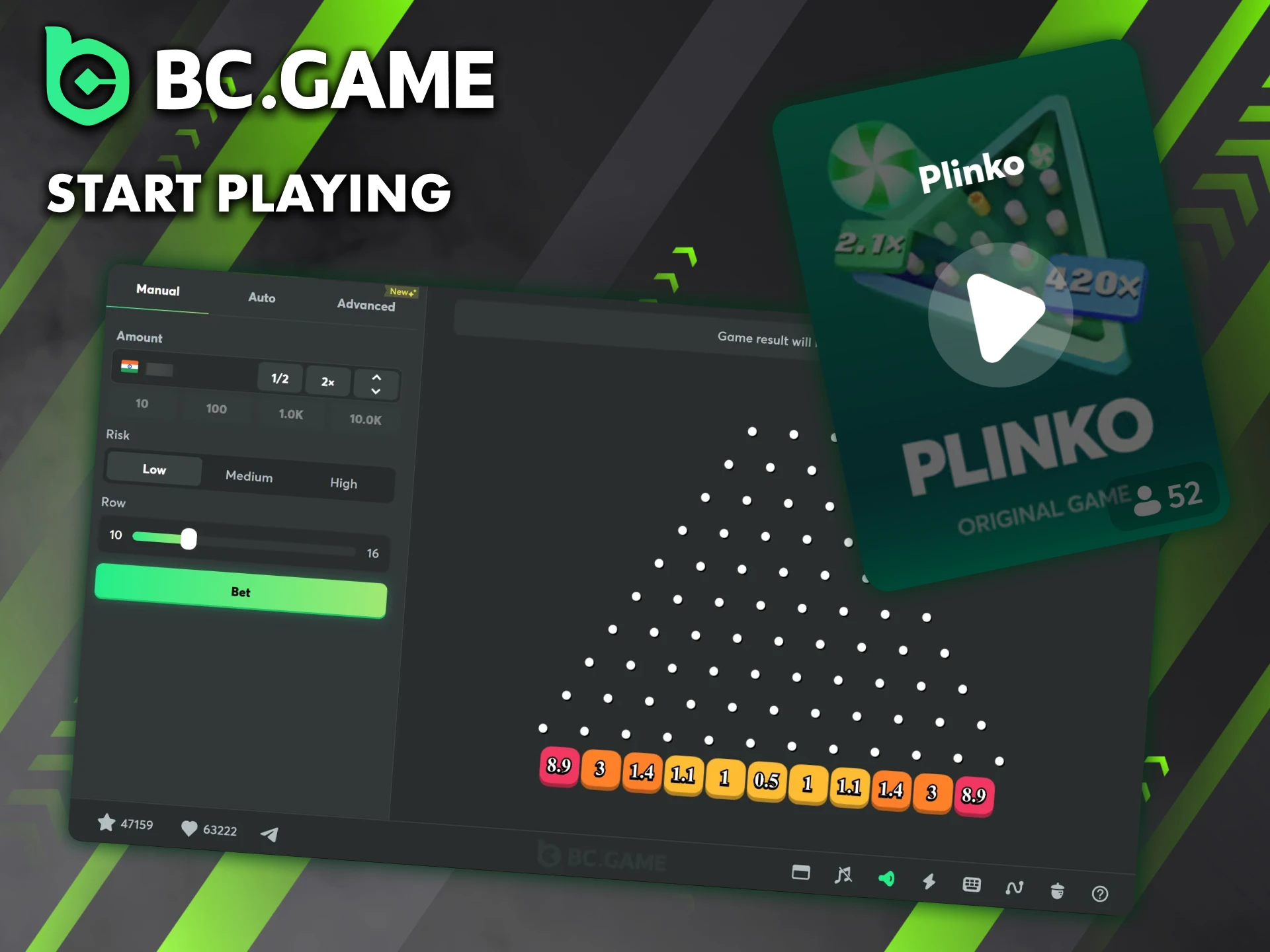 Learn how to start playing Plinko on BC Game.