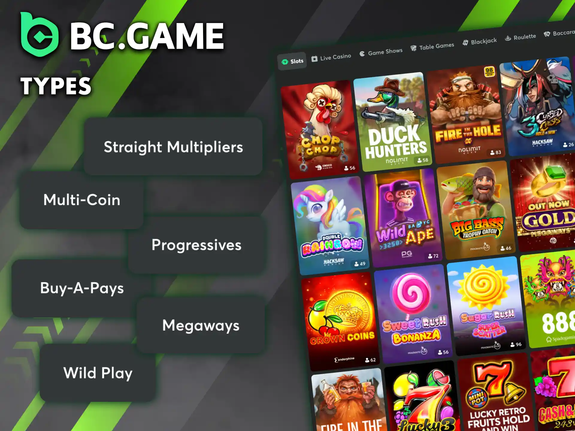 BC Game boasts a diverse collection of slot games.