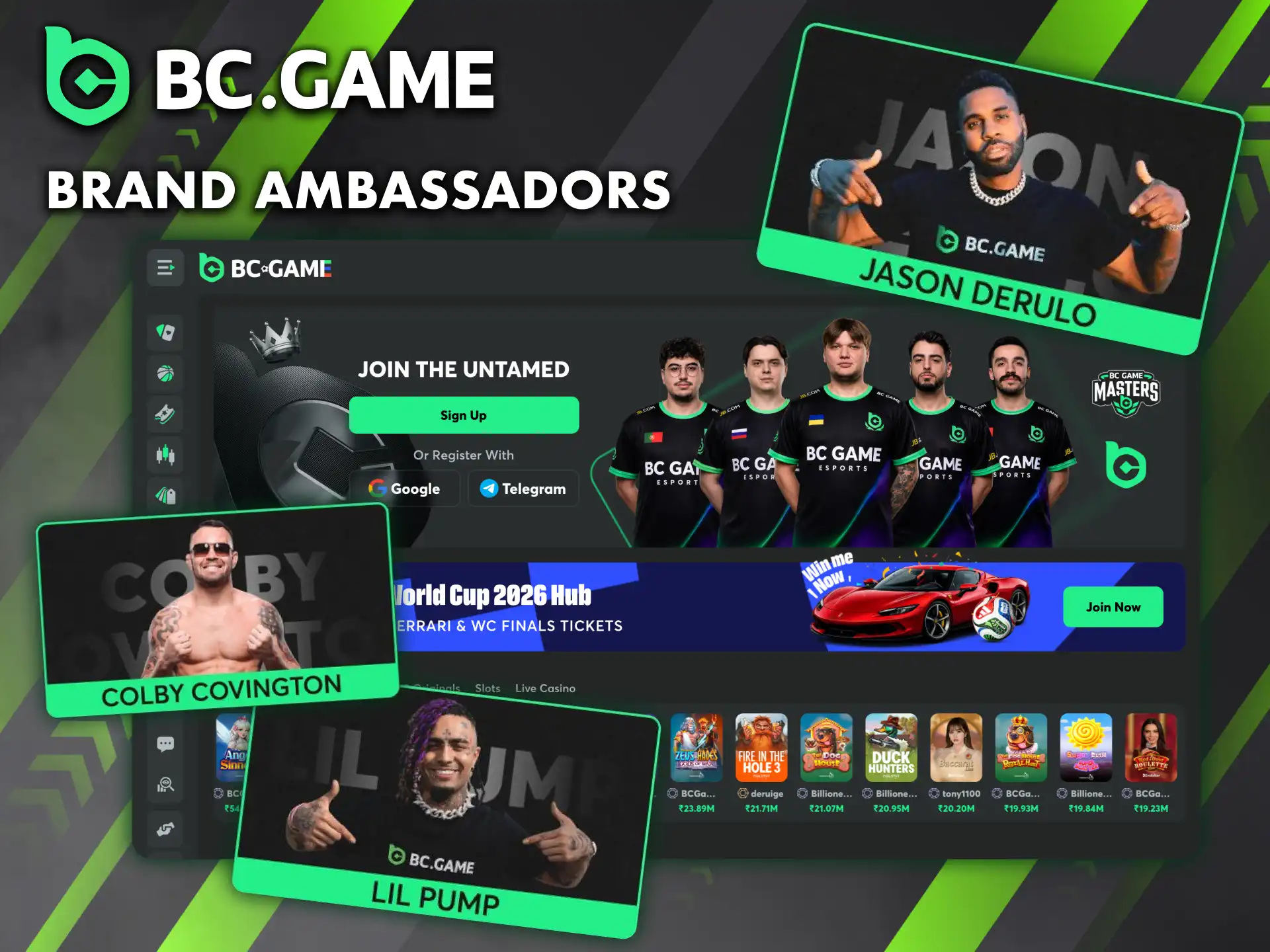 Jason Derulo and Colby Covington bring global recognition to BC Game as brand ambassadors.