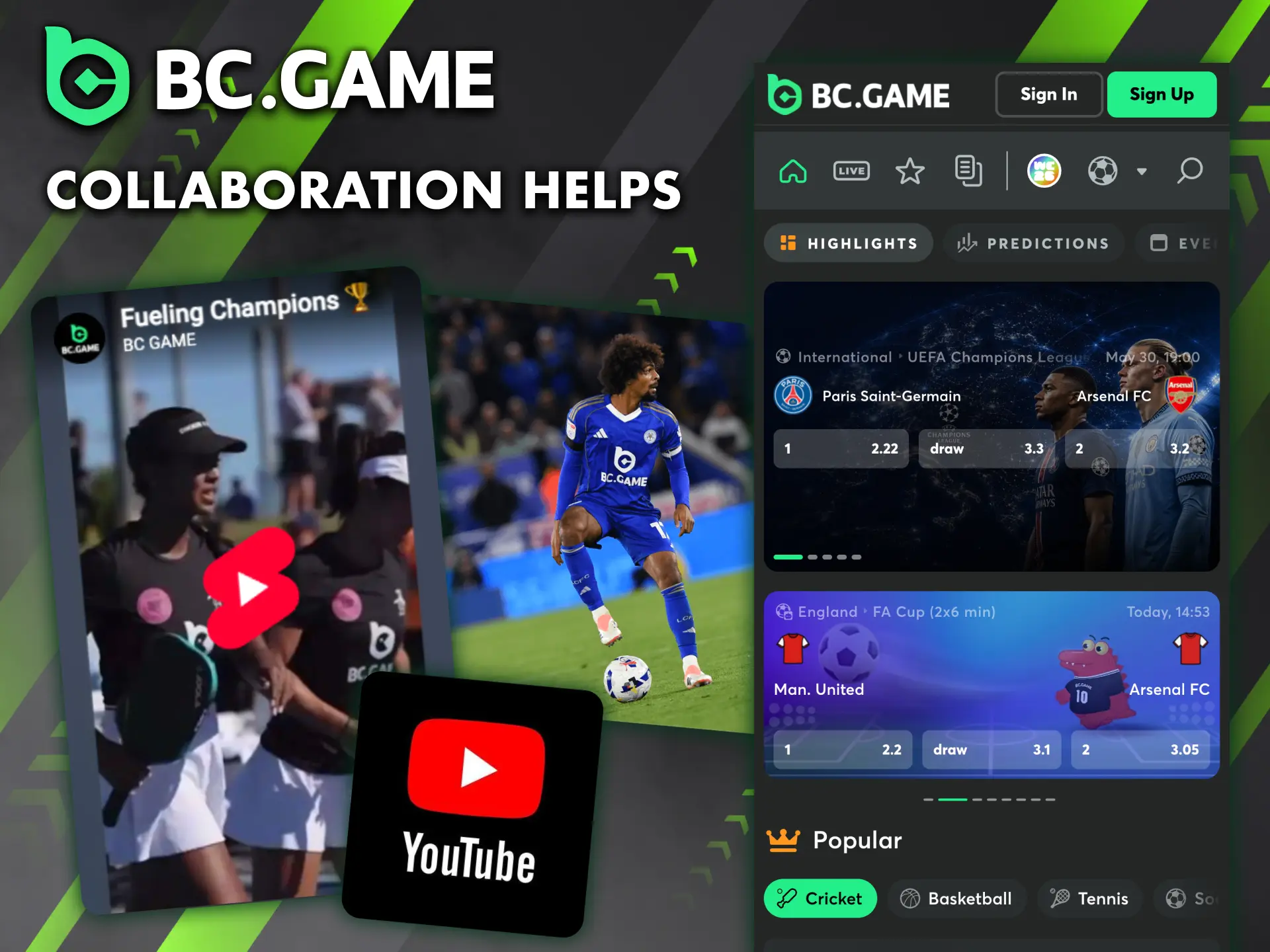 BC Game strengthens its presence through partnerships with athletes, musicians, and clubs.