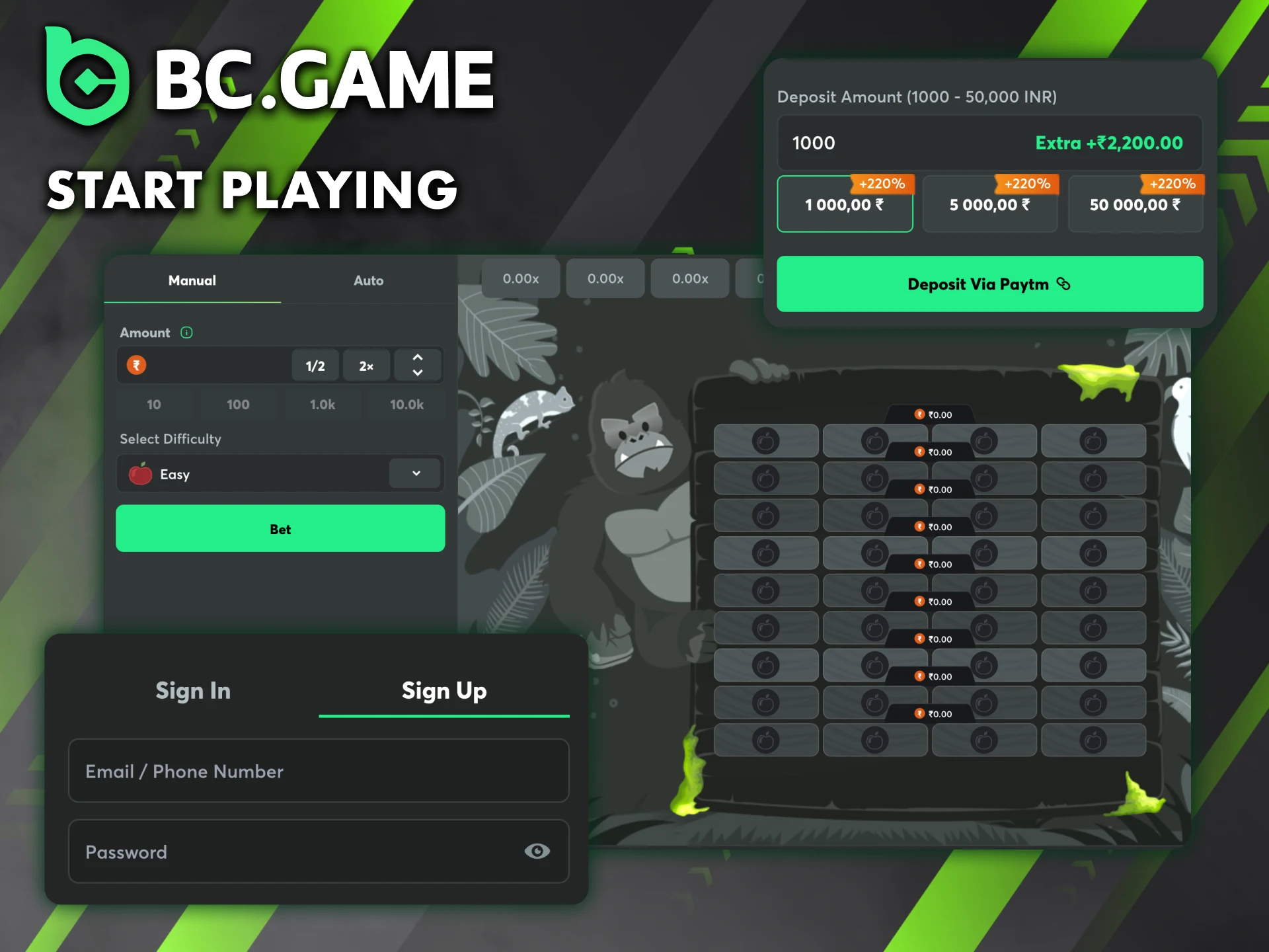 Create a BC Game account and start playing Tower Legend.