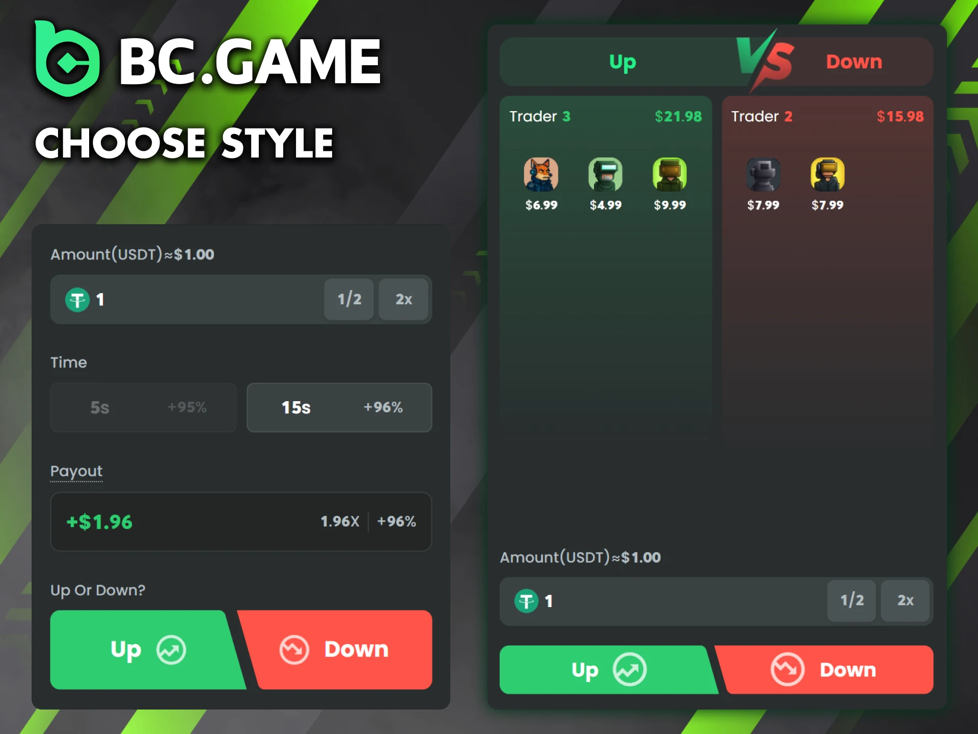 Select a preferred mode to start trading on the BC Game platform.