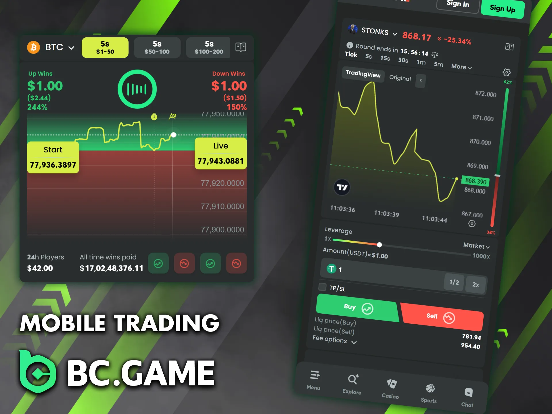 Enjoy mobile trading on the BC Game app for Android and iOS.
