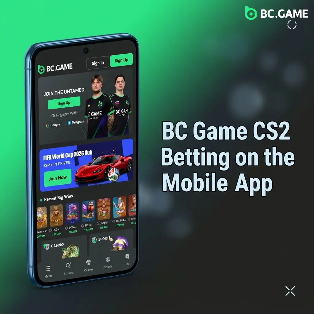 BC Game mobile app CS2 betting interface on Android and iOS with live odds and esports navigation menu