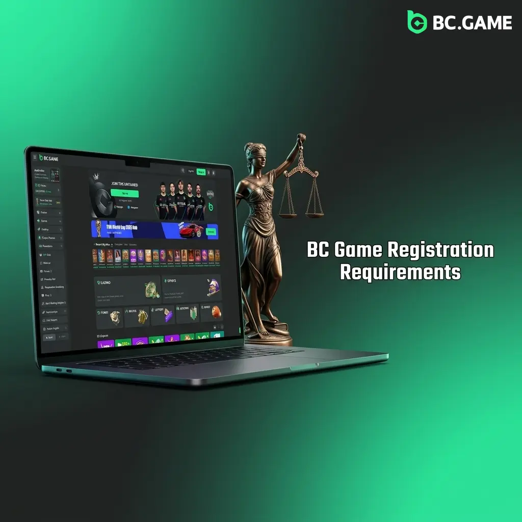 BC Game registration requirements showing age verification, one account policy, KYC rules, and jurisdiction restrictions for new players
