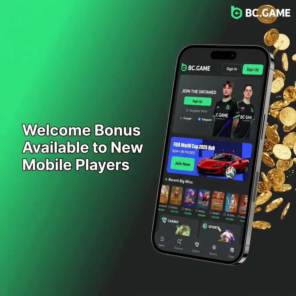 BC Game app welcome bonus showing 220% to 500% rakeback across four deposits for new mobile players