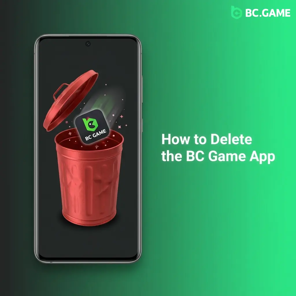 User deleting BC Game app on Android or iOS device with uninstall confirmation prompt on screen