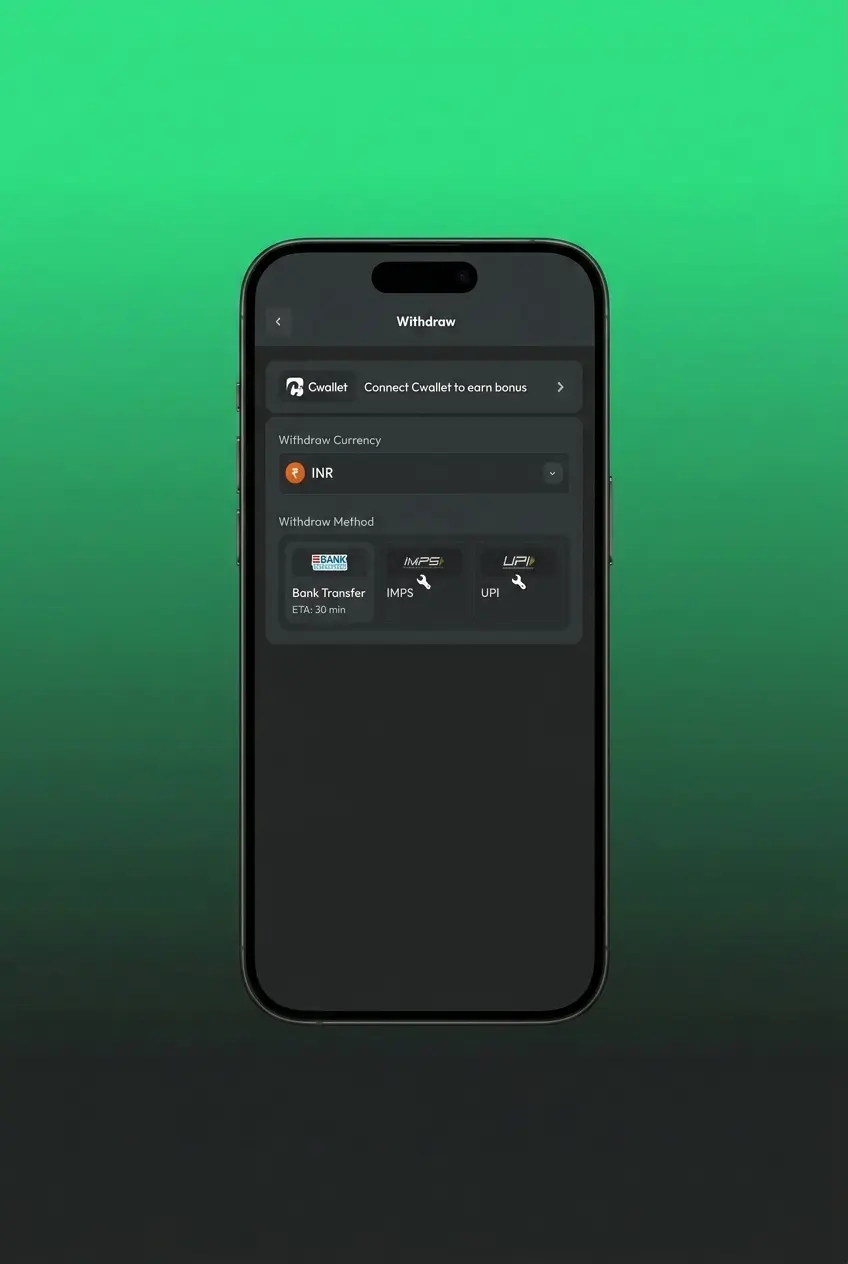Step-by-step guide showing how to withdraw money from BC Game in India using UPI or crypto methods