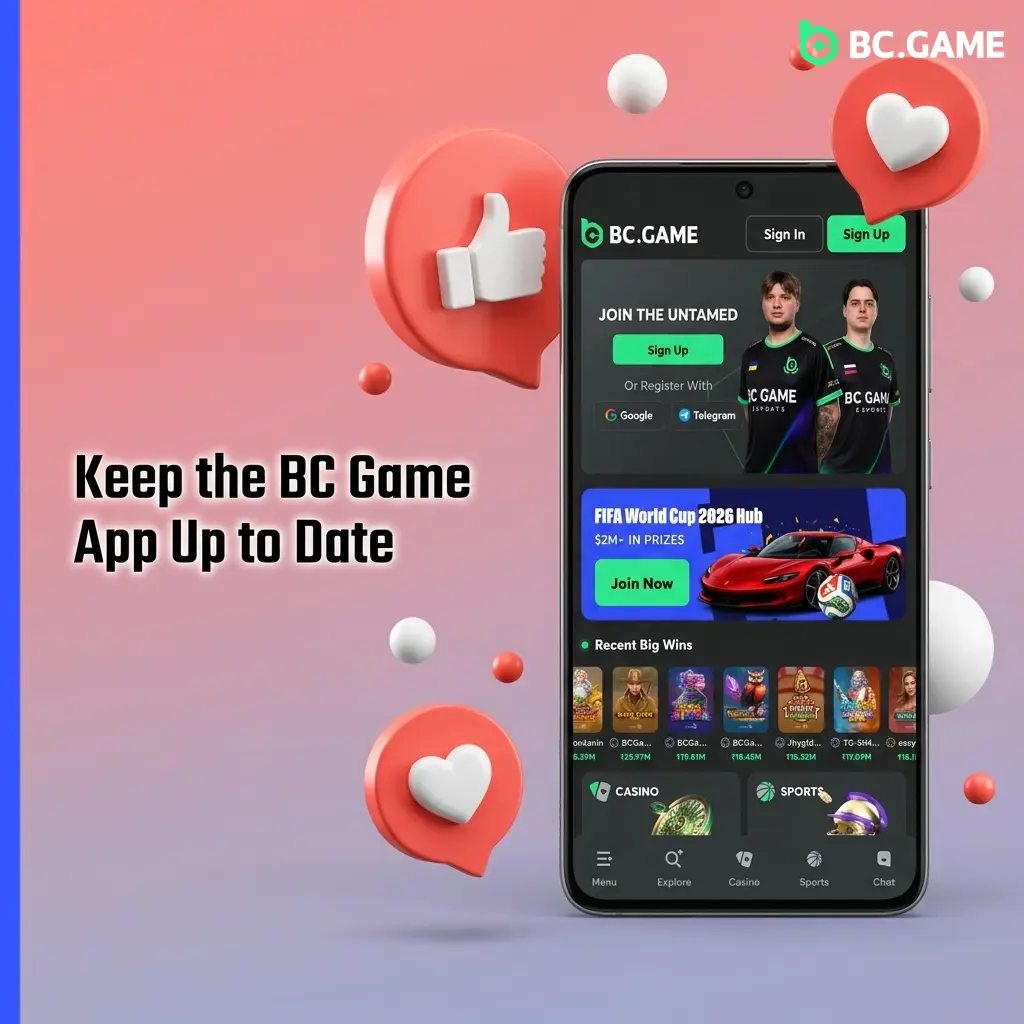 BC Game app update screen showing latest APK version with security patches and new features for safe betting