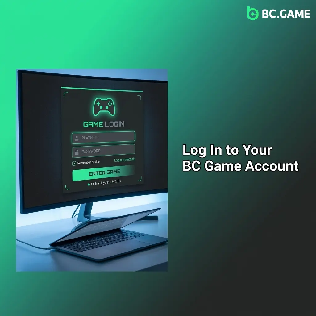 BC Game login page showing email and password fields with two-factor authentication for secure account access