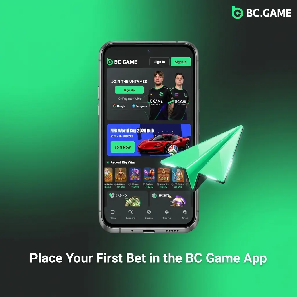BC Game app sportsbook showing first bet placement on cricket or football with live and pre-match markets