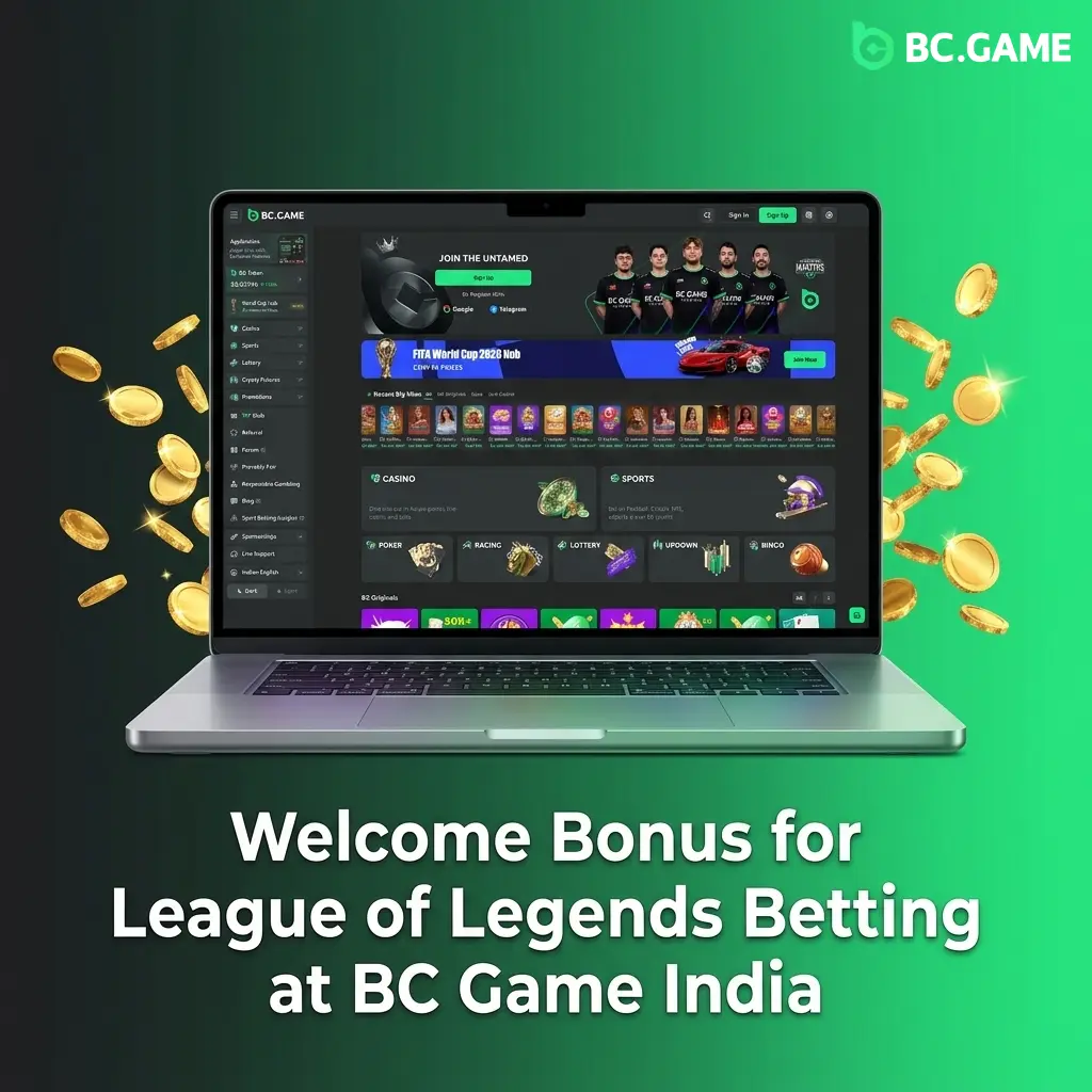 BC Game India welcome bonus tiers showing 220% to 500% rakeback on first four deposits for LoL betting